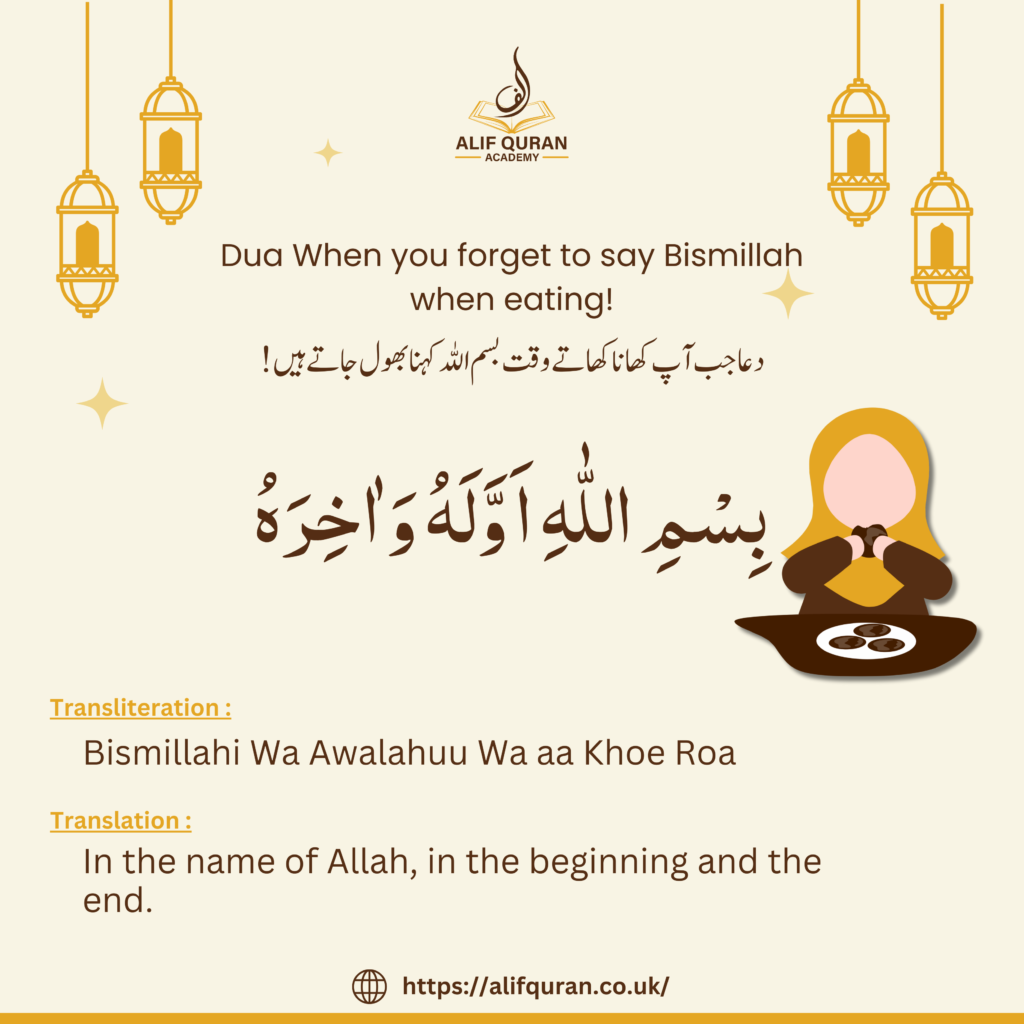 Dua When you forget to say Bismillah when eating! 13 Dua When you forget to say Bismillah when eating!