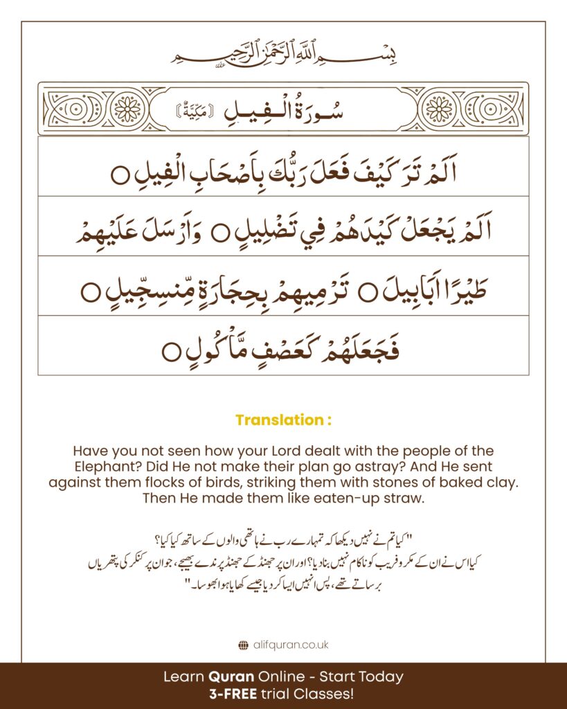 surah al fil arabic english urdu
